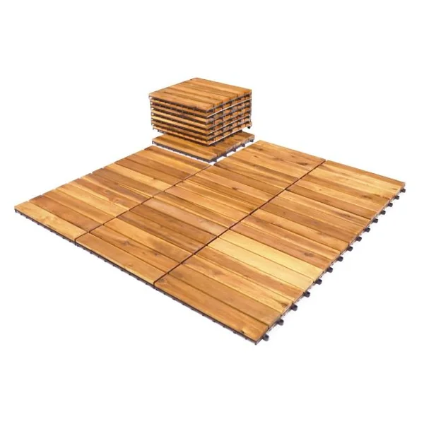 Carreaux de Terrasse en Bois d'Acacia27 Pièces Dalle Bois Huilé 30 x 30 CM Couvrant Surface de 24300 cm² pour Jardin Piscine Balcon
