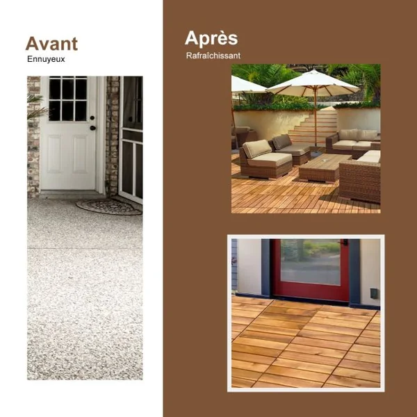 Carreaux de Terrasse en Bois d'Acacia27 Pièces Dalle Bois Huilé 30 x 30 CM Couvrant Surface de 24300 cm² pour Jardin Piscine Balcon