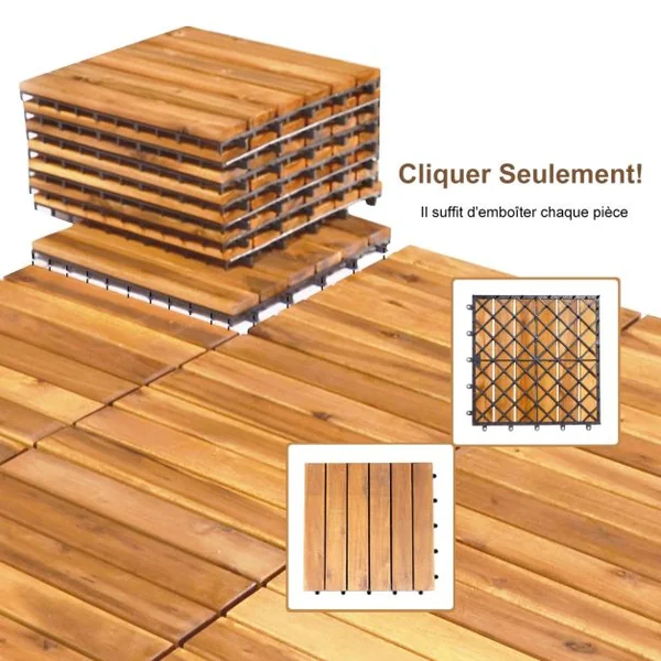 Carreaux de Terrasse en Bois d'Acacia27 Pièces Dalle Bois Huilé 30 x 30 CM Couvrant Surface de 24300 cm² pour Jardin Piscine Balcon