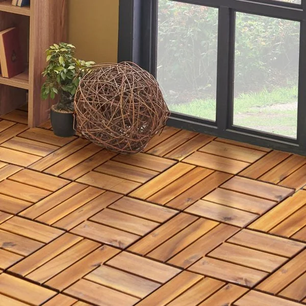 Carreaux de Terrasse en Bois d'Acacia27 Pièces Dalle Bois Huilé 30 x 30 CM Couvrant Surface de 24300 cm² Revêtement Extérieur ou Intérieur