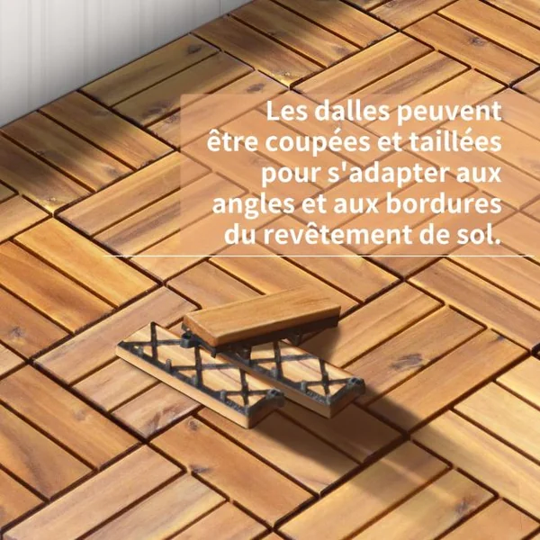 Carreaux de Terrasse en Bois d'Acacia27 Pièces Dalle Bois Huilé 30 x 30 CM Couvrant Surface de 24300 cm² Revêtement Extérieur ou Intérieur