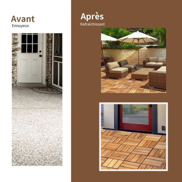 Carreaux de Terrasse en Bois d'Acacia27 Pièces Dalle Bois Huilé 30 x 30 CM Couvrant Surface de 24300 cm² Revêtement Extérieur ou Intérieur