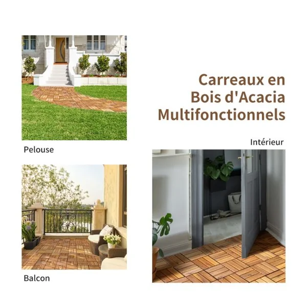 Carreaux de Terrasse en Bois d'Acacia27 Pièces Dalle Bois Huilé 30 x 30 CM Couvrant Surface de 24300 cm² Revêtement Extérieur ou Intérieur