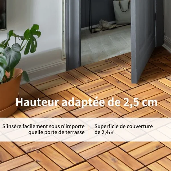 Carreaux de Terrasse en Bois d'Acacia27 Pièces Dalle Bois Huilé 30 x 30 CM Couvrant Surface de 24300 cm² Revêtement Extérieur ou Intérieur