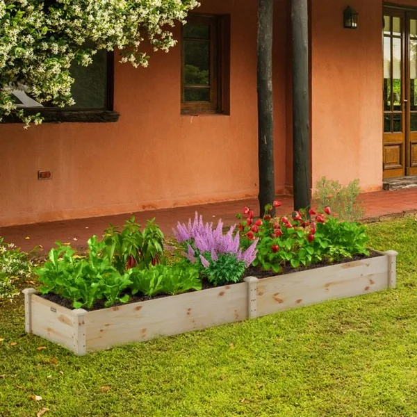 Carré Potager de Jardin Rectangulaire en Bois de Sapin 240x60x25CM Jardinière Surélevée avec Base Ouverte pour Fruits Légume