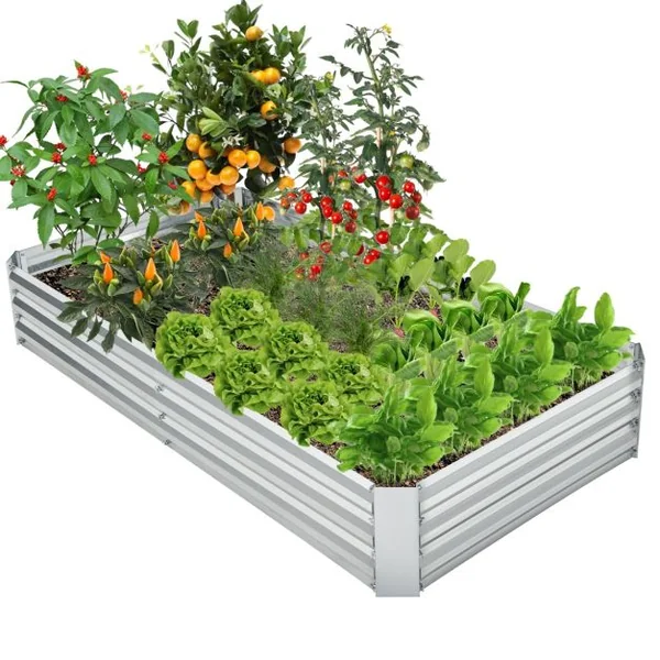 Carré Potager de Jardin Rectangulaire en Fer Galvanisé 182x93x30 CM Jardinière Surélevée Bac à Fleurs avec Base Ouverte