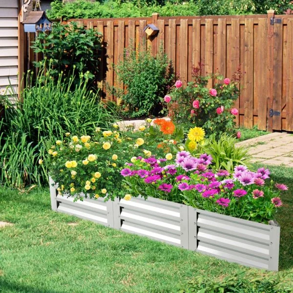 Carré Potager de Jardin Triangulaire en Fer Galvanisé avec 6 Espaces 150x150x30 CM Jardinière Surélevée avec Base Ouverte