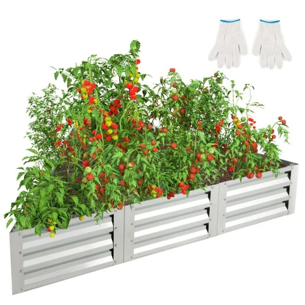 Carré Potager de Jardin Triangulaire en Fer Galvanisé avec 6 Espaces 150x150x30 CM Jardinière Surélevée avec Base Ouverte