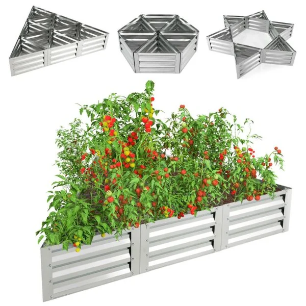 Carré Potager de Jardin Triangulaire en Fer Galvanisé avec 6 Espaces 150x150x30 CM Jardinière Surélevée avec Base Ouverte