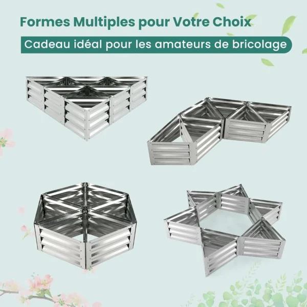 Carré Potager de Jardin Triangulaire en Fer Galvanisé avec 6 Espaces 150x150x30 CM Jardinière Surélevée avec Base Ouverte