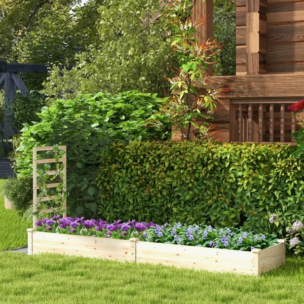 Carré Potager en Bois de Sapin 235x63x102CM Treillis Base Ouverte Peinture DIY Vignes Grimpantes Fruits Fleurs Légumes Naturel