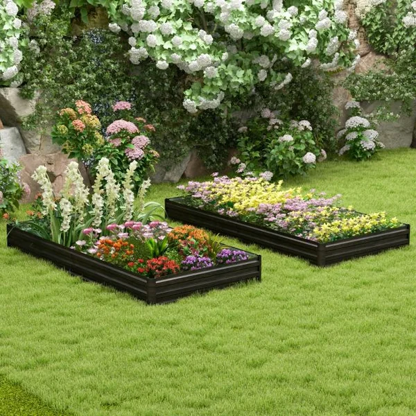 Carré potager Rectangulaire en Métal 240x120x30CM Base Ouverte Support Renforcé Paire de Gants Fruits Fleurs Légumes