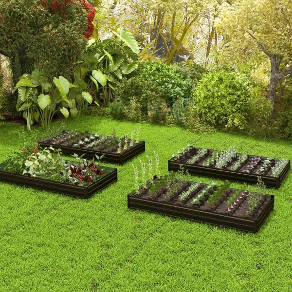 Carré potager Rectangulaire en Métal 240x120x30CM Base Ouverte Support Renforcé Paire de Gants Fruits Fleurs Légumes