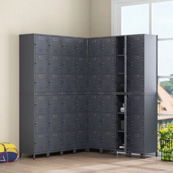 Casier de Rangement en Métal à 3 Niveaux Armoire Industrielle de 100 cm 3 Portes Verrouillables Pieds Réglables Kit Anti-Renversement