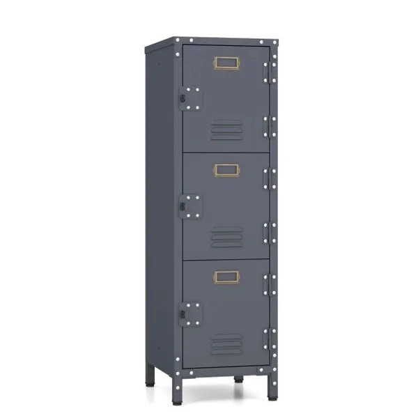 Casier de Rangement en Métal à 3 Niveaux Armoire Industrielle de 100 cm 3 Portes Verrouillables Pieds Réglables Kit Anti-Renversement