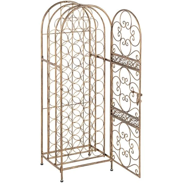 Casier à Vin Forgé sur Pied pour 45 Bouteilles avec Porte à Loquet 41,5 x 37 x 123 cm Pieds réglables Bronze Antique
