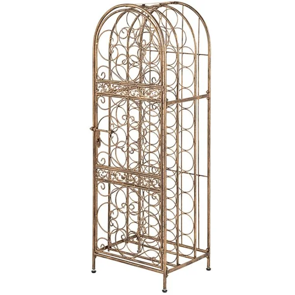 Casier à Vin Forgé sur Pied pour 45 Bouteilles avec Porte à Loquet 41,5 x 37 x 123 cm Pieds réglables Bronze Antique