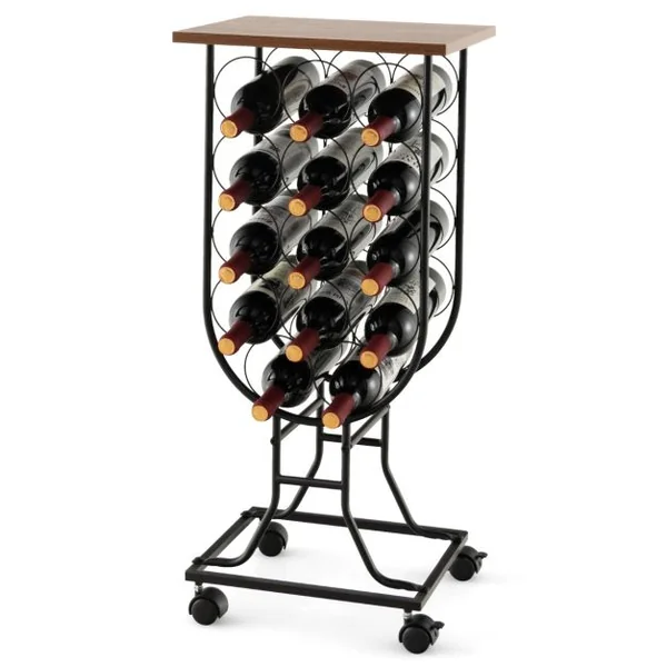 Casier à Vin Industriel en Métal pour 14 Bouteilles, Étagère à Vin Porte Bouteilles avec Roues Amovibles et Verrouillables