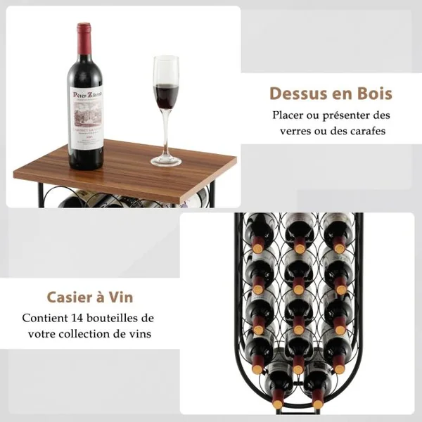 Casier à Vin Industriel en Métal pour 14 Bouteilles, Étagère à Vin Porte Bouteilles avec Roues Amovibles et Verrouillables
