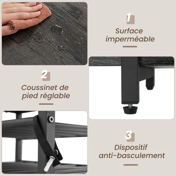 Casier à Vin Industriel à 3 Niveaux avec Étagères de Rangement Supports en Verre Casiers à Bouteilles Prises de Courant pour Salon Cuisine Café/Gris