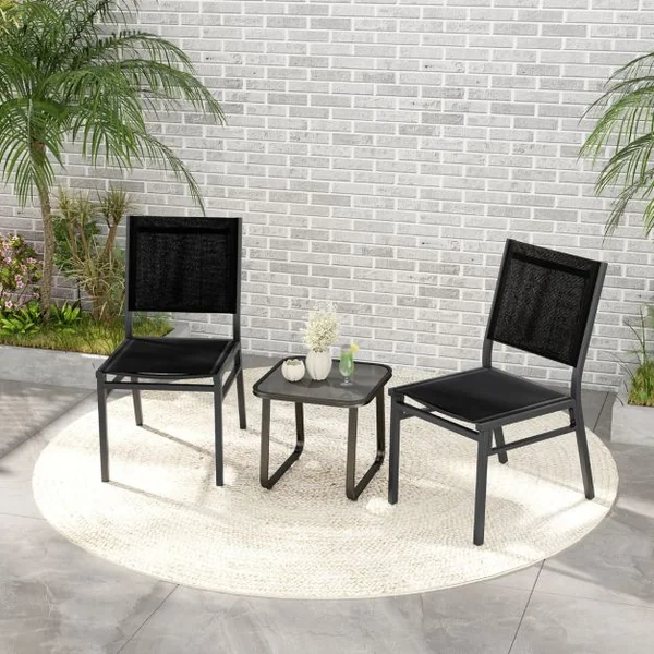 Chaise/2Chaises de Terrasse Extérieures Chaise de Jardin sans Accoudoirs avec Siège et Dossier Respirants Cadre en Aluminium Robuste Noir