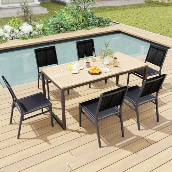 Chaise/2Chaises de Terrasse Extérieures Chaise de Jardin sans Accoudoirs avec Siège et Dossier Respirants Cadre en Aluminium Robuste Noir