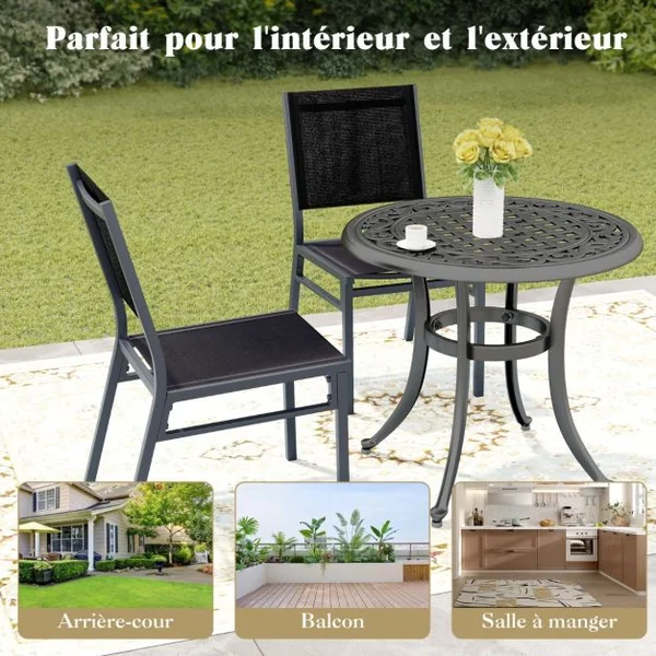 Chaise/2Chaises de Terrasse Extérieures Chaise de Jardin sans Accoudoirs avec Siège et Dossier Respirants Cadre en Aluminium Robuste Noir