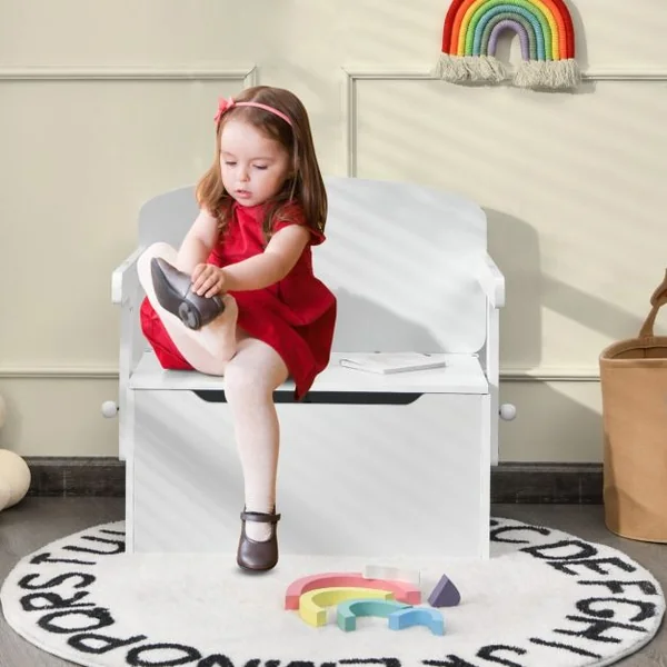 Chaise d'Activités Convertible pour Enfants 3-7 Ans Coffre de Rangement Convertible en Bureau ou Banc 60x34x57 cm Blanc