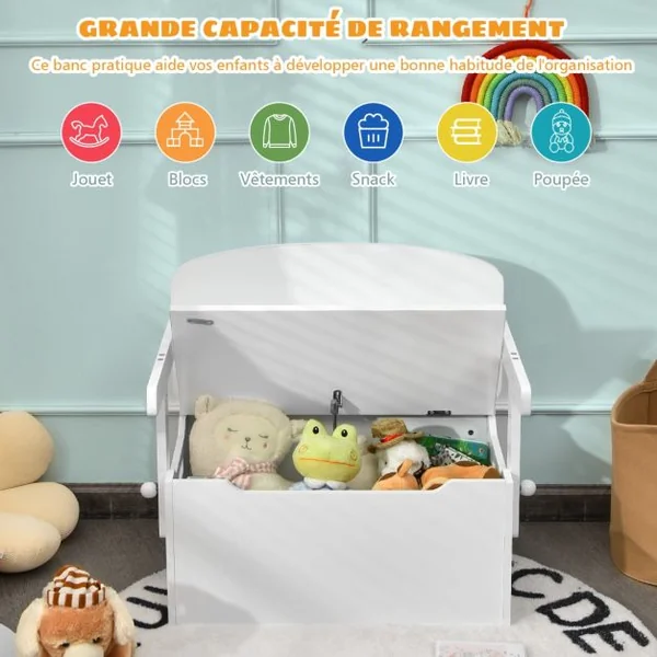 Chaise d'Activités Convertible pour Enfants 3-7 Ans Coffre de Rangement Convertible en Bureau ou Banc 60x34x57 cm Blanc