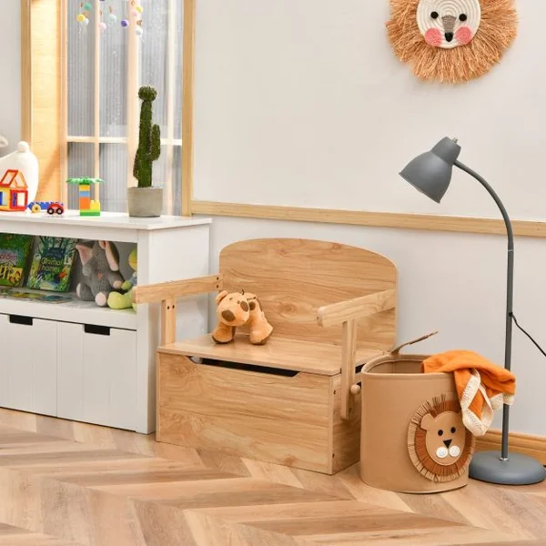 Chaise d'Activités Convertible pour Enfants 3-7 Ans Coffre de Rangement Convertible en Bureau ou Banc 60x34x57 cm Gris