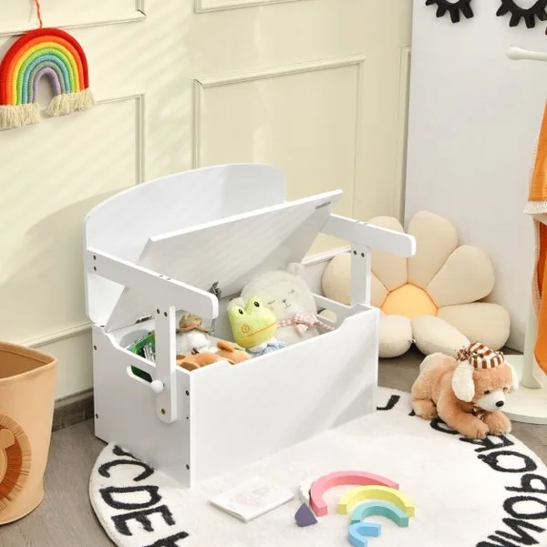 Chaise d'Activités Convertible pour Enfants 3-7 Ans Coffre de Rangement Convertible en Bureau ou Banc 60x34x57 cm Gris