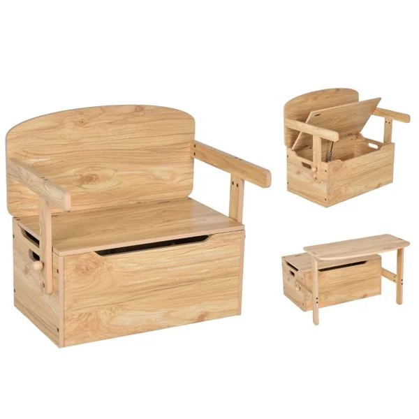 Chaise d'Activités Convertible pour Enfants 3-7 Ans Coffre de Rangement Convertible en Bureau ou Banc 60x34x57 cm Gris