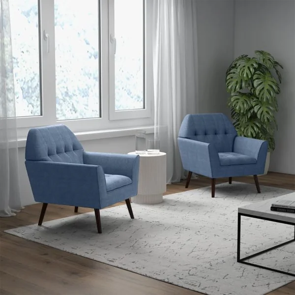 Chaise d’Appoint en Tissu Capitonné Canapé 1 Personne Rembourrée avec Pieds Antidérapants en Bois Fauteuil d’Appoint Bleu