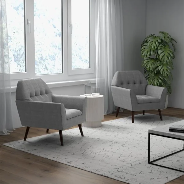 Chaise d’Appoint en Tissu Capitonné Canapé 1 Personne Rembourrée avec Pieds Antidérapants en Bois Fauteuil d’Appoint Gris