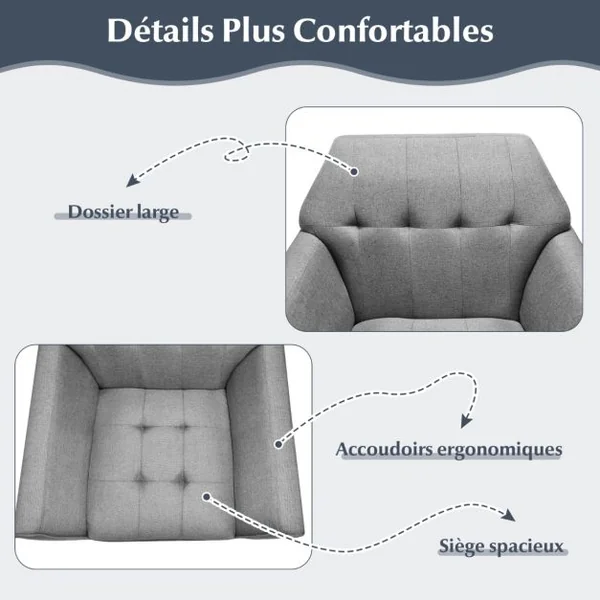 Chaise d’Appoint en Tissu Capitonné Canapé 1 Personne Rembourrée avec Pieds Antidérapants en Bois Fauteuil d’Appoint Gris