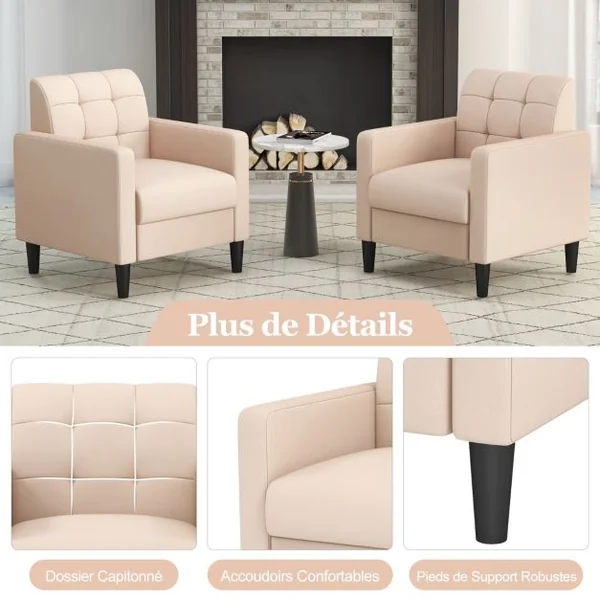 Chaise d'Appoint Moderne en Velours du Milieu du Siècle Fauteuil Rembourré avec Dossier Capitonné Fauteuil Gris