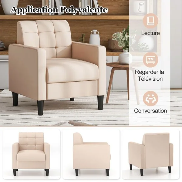 Chaise d'Appoint Moderne en Velours du Milieu du Siècle Fauteuil Rembourré avec Dossier Capitonné Fauteuil Gris