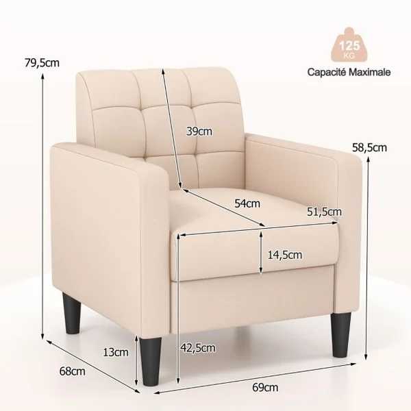 Chaise d'Appoint Moderne en Velours du Milieu du Siècle Fauteuil Rembourré avec Dossier Capitonné Fauteuil Gris