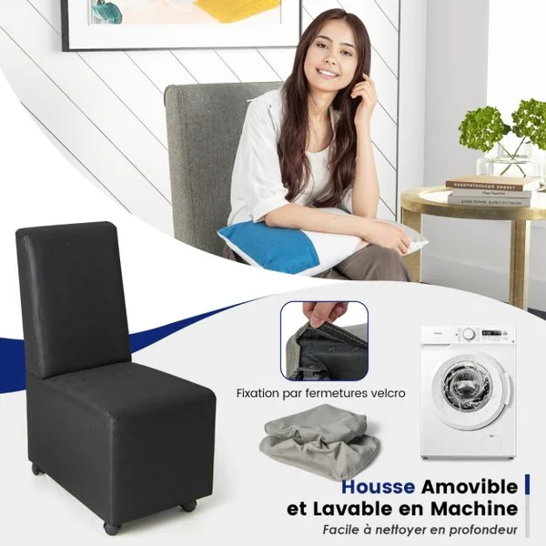 Chaise d'Appoint Moderne sans Accoudoirs Chaise Rembourrée en Tissu de Lin avec Fauteuil Simple Confortable pour Salon Chambre Salon Bureau Gris