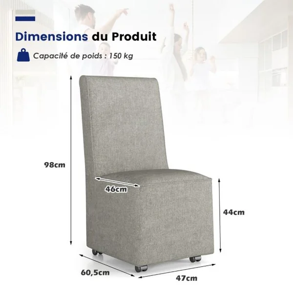 Chaise d'Appoint Moderne sans Accoudoirs Chaise Rembourrée en Tissu de Lin avec Fauteuil Simple Confortable pour Salon Chambre Salon Bureau Gris