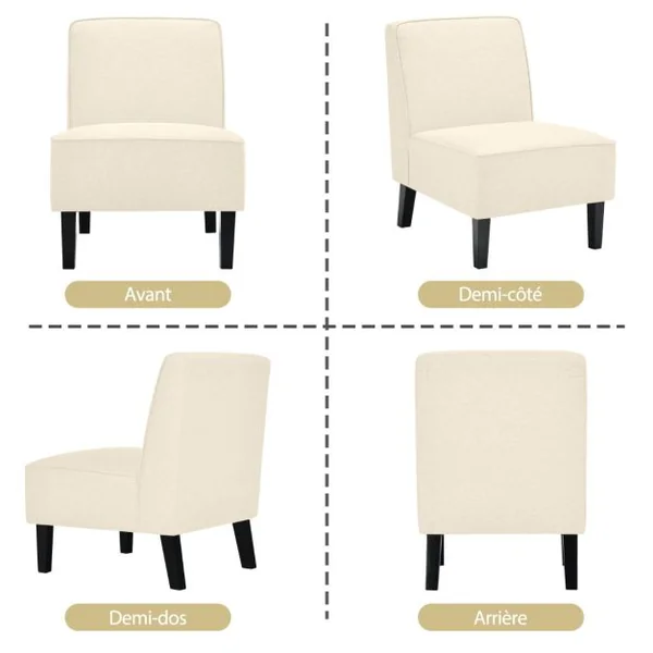 Chaise d'Appoint Rembourrée Fauteuil Simple en Tissu de Lin Chaise de Loisirs Sans Accoudoirs Coussin en Éponge Épais pour Salon Chambre Beige