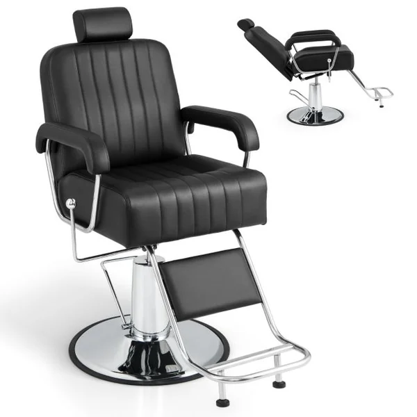Chaise de Barbier Hydraulique Chaise de Salon de Coiffure Rotative à 360° Hauteur et Appui-tête Réglables Chaise de Tatouage avec Accoudoirs Noir