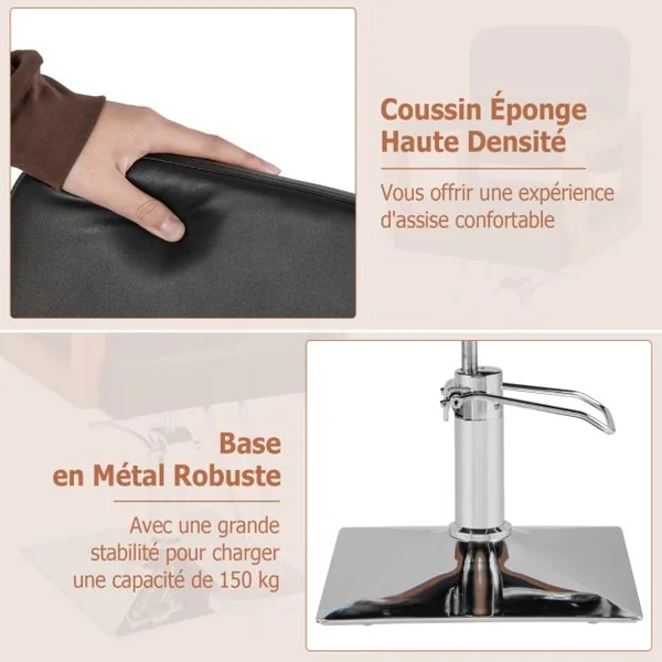 Chaise de Barbier Hydraulique Chaise de Salon de Coiffure Rotative à 360° Hauteur Réglable de 50-65 cm Chaise de Tatouage Charge 250kg Noir
