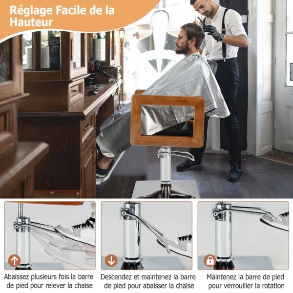 Chaise de Barbier Hydraulique Chaise de Salon de Coiffure Rotative à 360° Hauteur Réglable de 50-65 cm Chaise de Tatouage Charge 250kg Noir