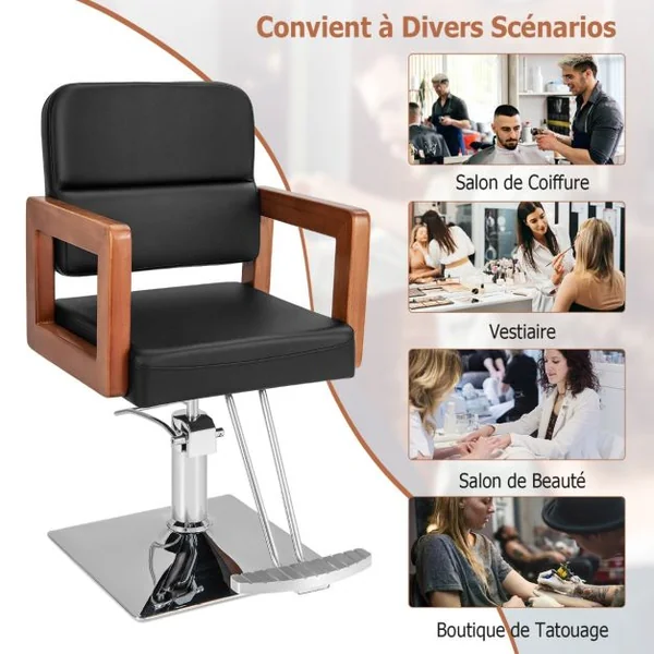 Chaise de Barbier Hydraulique Chaise de Salon de Coiffure Rotative à 360° Hauteur Réglable de 50-65 cm Chaise de Tatouage Charge 250kg Noir