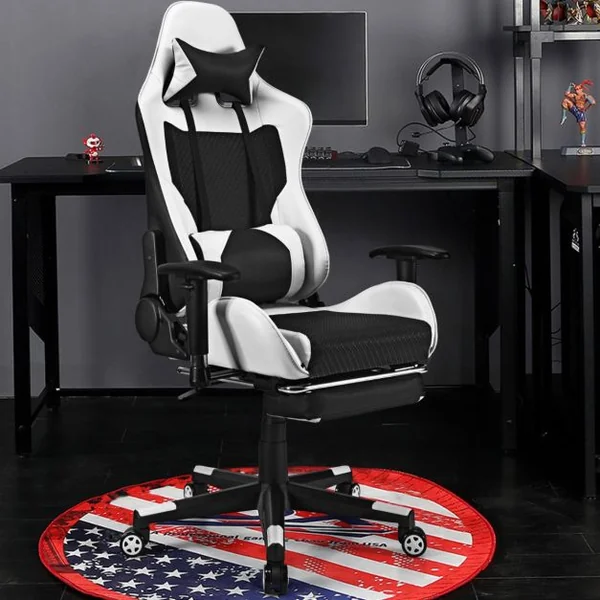 Chaise de Bureau avec Dossier Haut Repose-pieds et Accoudoirs Réglables Chaise de Gaming Ergonomique Rouge