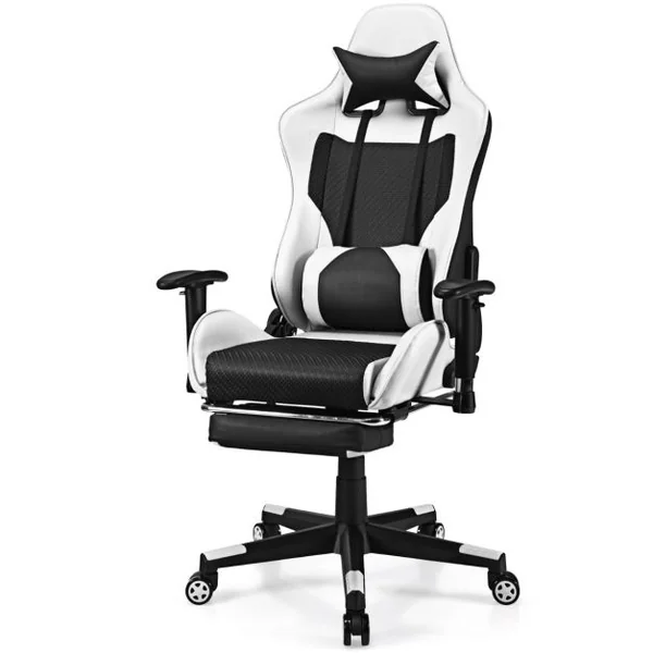 Chaise de Bureau avec Dossier Haut Repose-pieds et Accoudoirs Réglables Chaise de Gaming Ergonomique Rouge