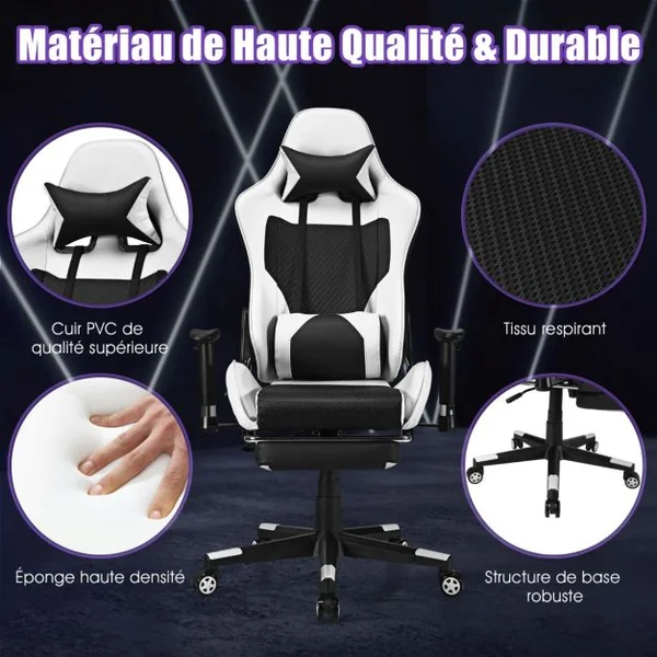 Chaise de Bureau avec Dossier Haut Repose-pieds et Accoudoirs Réglables Chaise de Gaming Ergonomique Rouge