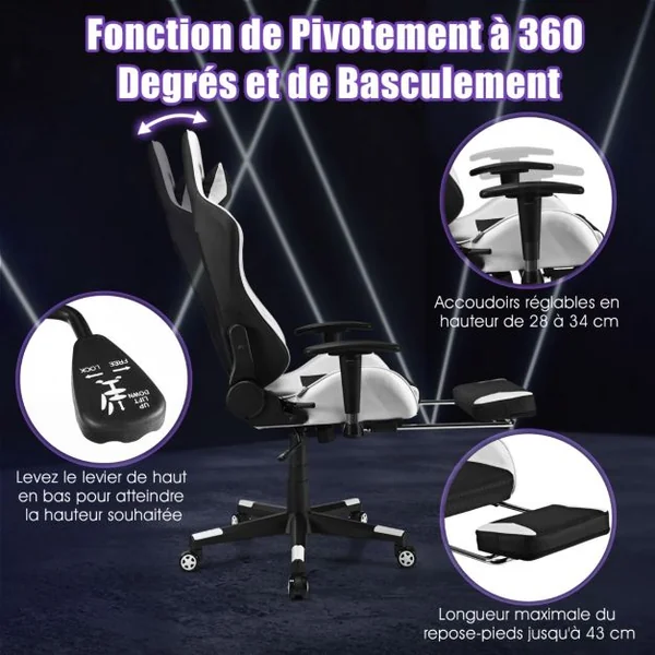 Chaise de Bureau avec Dossier Haut Repose-pieds et Accoudoirs Réglables Chaise de Gaming Ergonomique Rouge