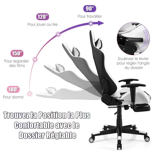 Chaise de Bureau avec Dossier Haut Repose-pieds et Accoudoirs Réglables Chaise de Gaming Ergonomique Rouge